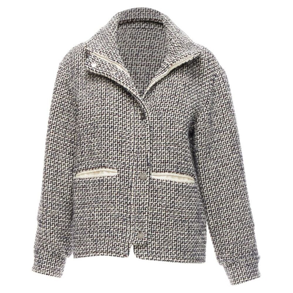 Chanel Reversible wool tweed CC logo padded puffer jacket